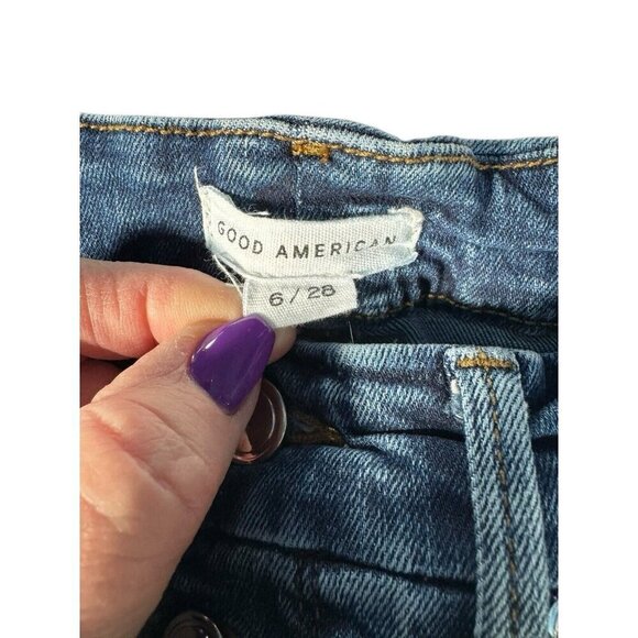 Good American Good Waist Button Front Slim Fit Skinny Jeans Woman's Sz 6 / 28 - Picture 5 of 14
